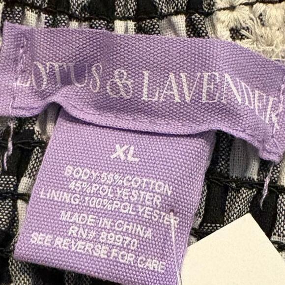 Lotus & Lavender Tan Top XL Black White Gingham Floral Button Front Crop NWT - Picture 5 of 5